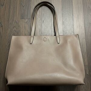 Elegant Taupe Beige Faux Leather Tote Bag